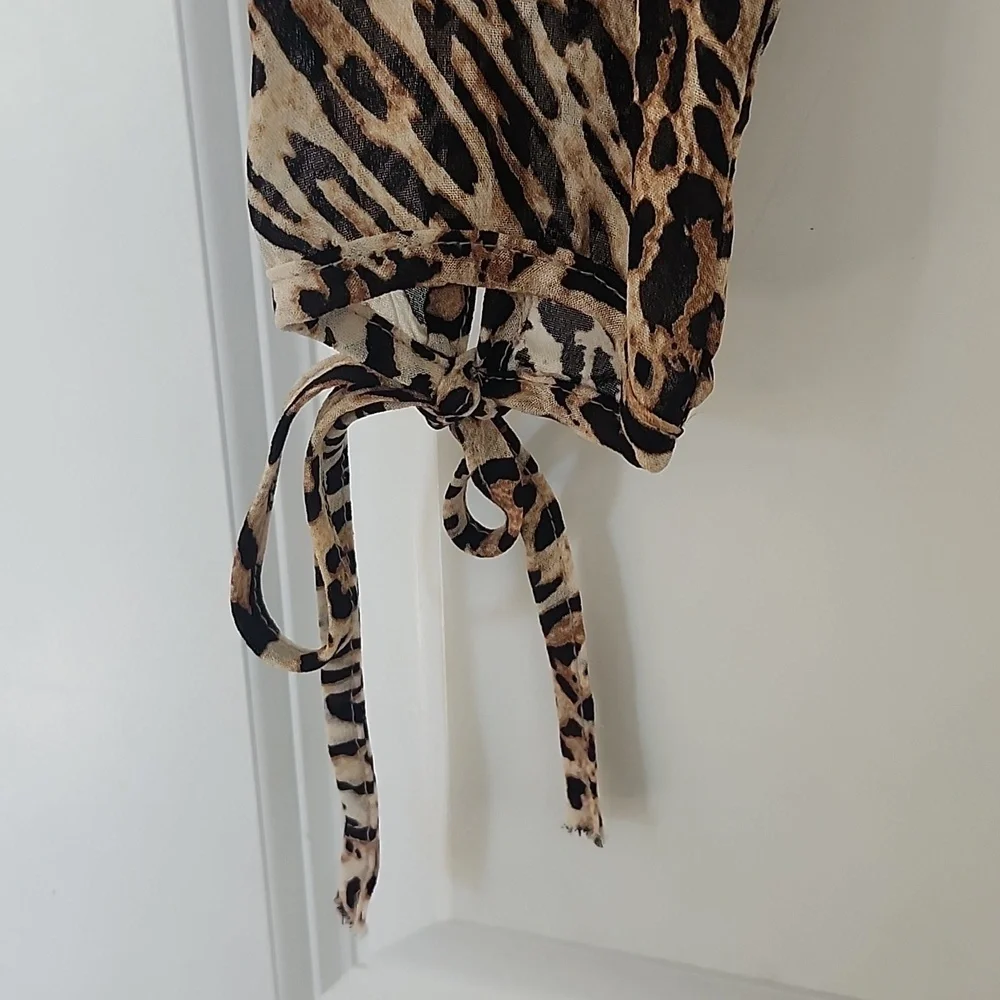 Vintage Cache Bodysuit Plunge V Neck Animal Print Long Sleeves Top Size M - Picture 4 of 13